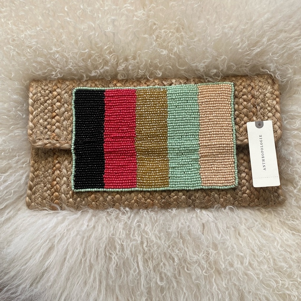 NWT Anthropologie Jute Beaded Clutch